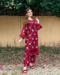 Maroon Floral 2 PC PRINTED