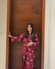 Maroon Floral 2 PC PRINTED