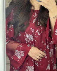 Maroon Floral 2 PC PRINTED