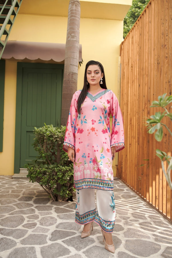 PINK FLORAL 2 PC STITCHED